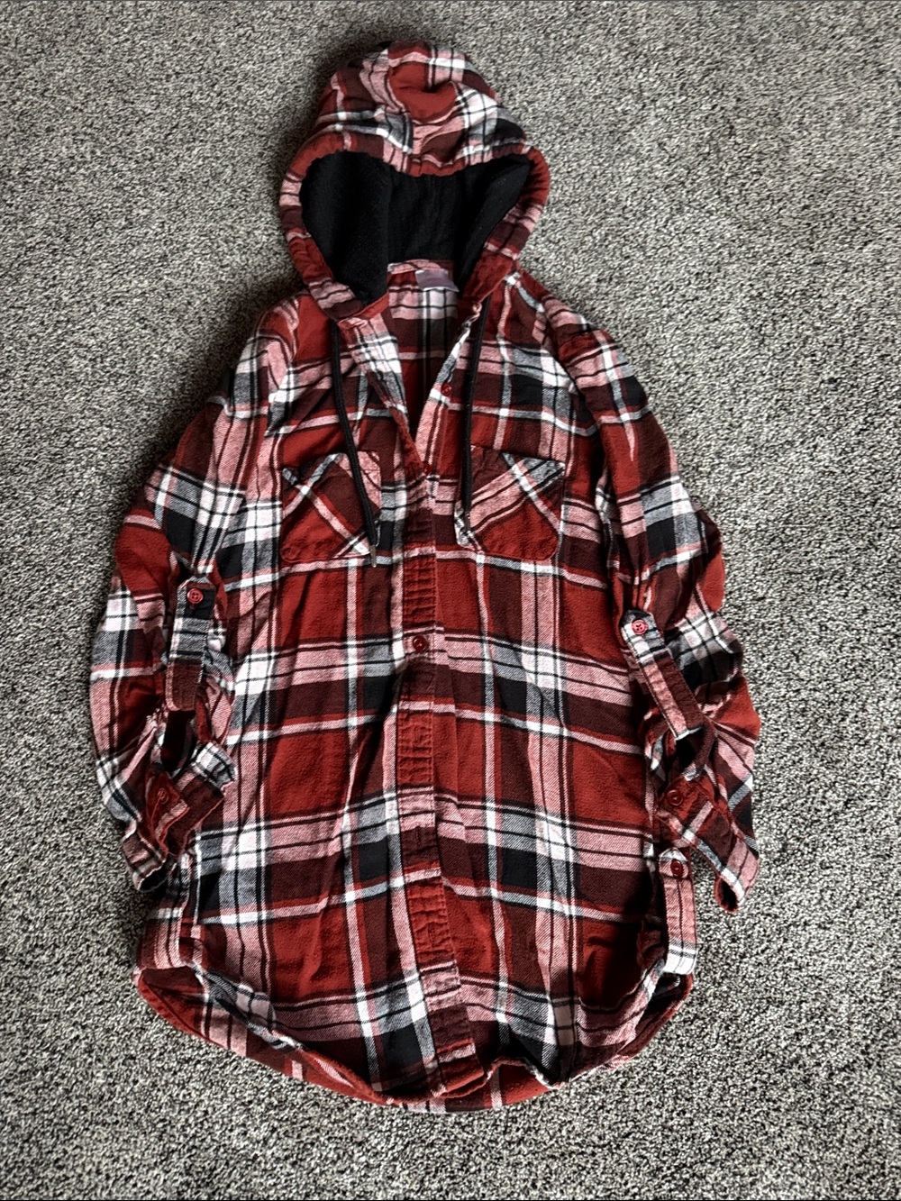 Men's Red Plaid Hooded Flannel Jacket